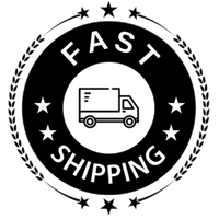 Black and white 'Free Shipping' logo with a truck icon and decorative elements.
